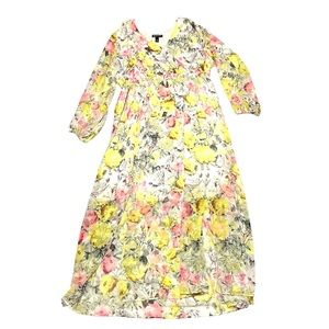 INC International Concepts Dress 2X Floral Long Sleeve White Pink Yellow Flowy